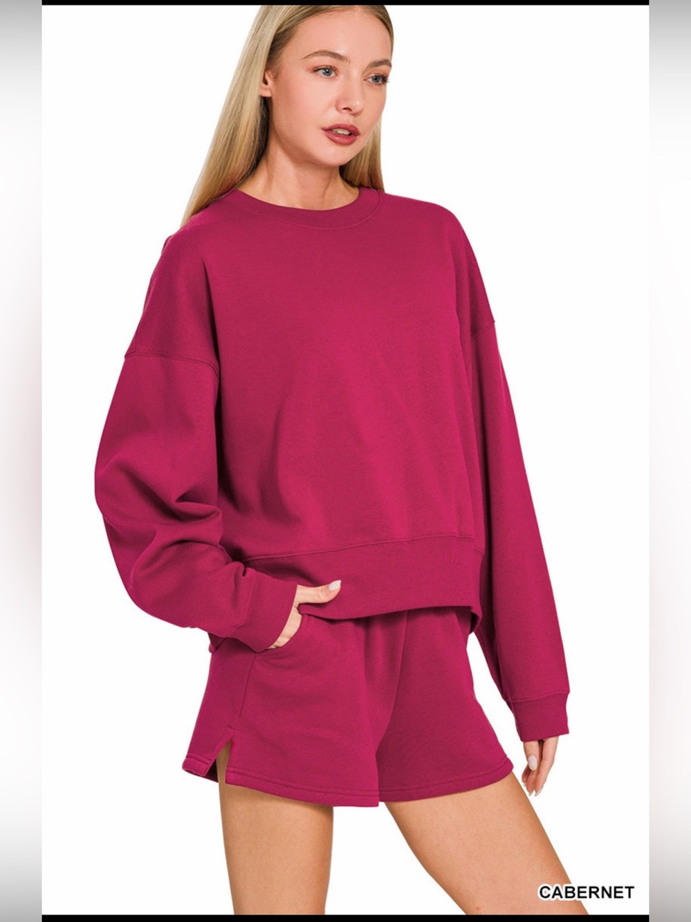 Zenana Outfitters Relaxed Crewneck Sweatshirt & Short Set